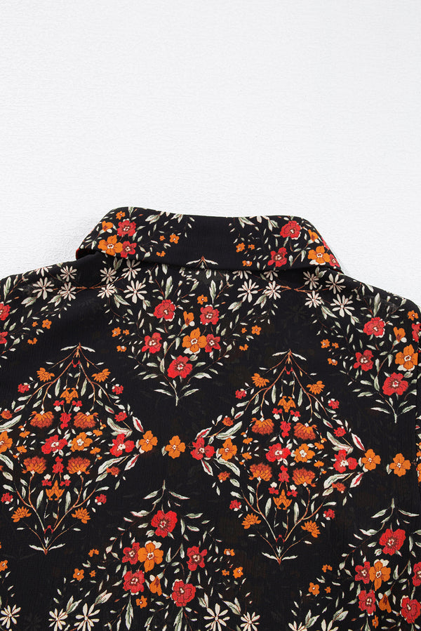 Black Strawberry Aesthetic Floral Puff Sleeve Shirt