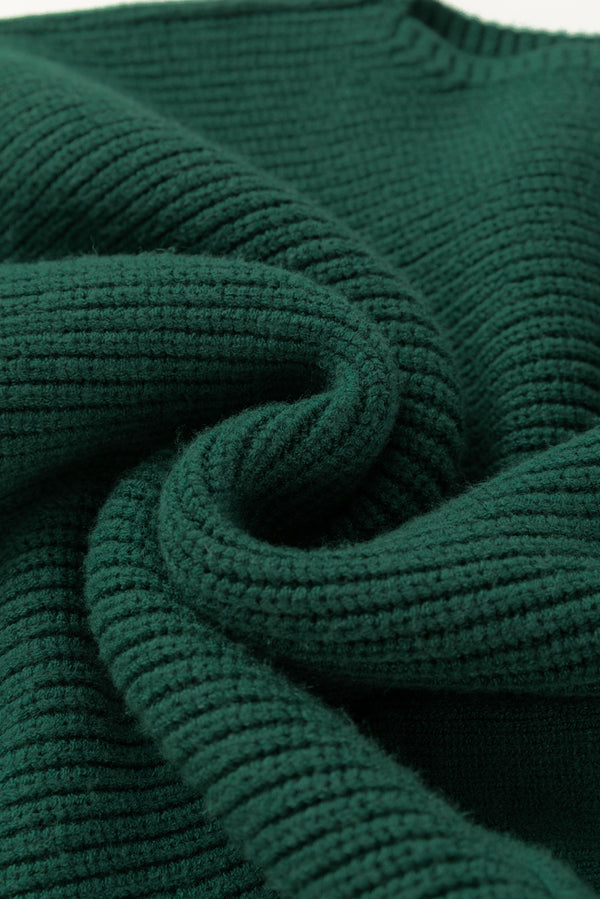 Blackish Green Chest Pocket V Neck Ribbed Cap Sleeve Sweater