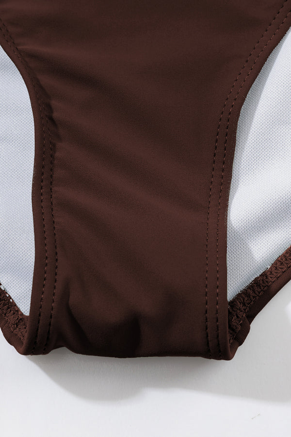 Coffee Contrast Banding Tube Bikini High Waist 2pcs Swimsuit