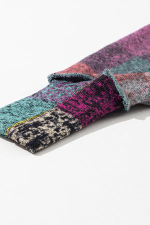 Multicolor Brushed Plaid Buttoned Pullover Oversized Hoodie