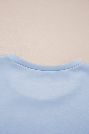 Beau Blue Puff Sleeve Pearl Embellished Scallop Trim Top 2 Piece Skort Set