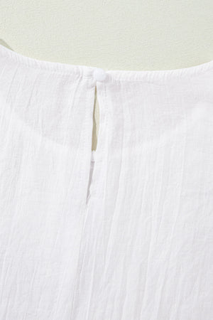 Beige Embroidered Mesh Flounce Sleeve Blouse