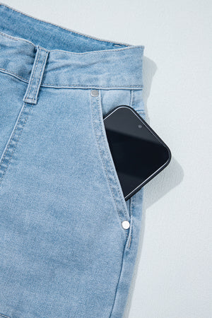 Beau Blue High Rise Barrel Relaxed Patch Pocket Jeans