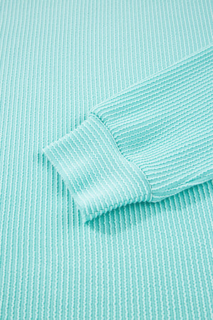 Iceland Blue 3D Ribbed Texture Contrast Patched Pocket Long Sleeve Top