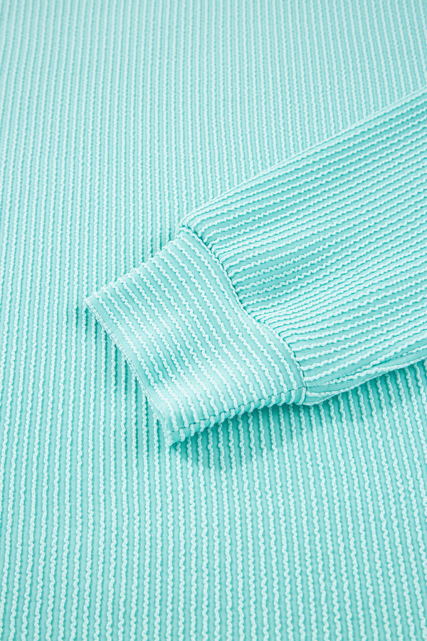 Iceland Blue 3D Ribbed Texture Contrast Patched Pocket Long Sleeve Top