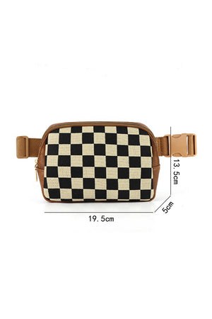 Coffee Faux Leather Checkered Patchwork Crossbody Waist Bag
