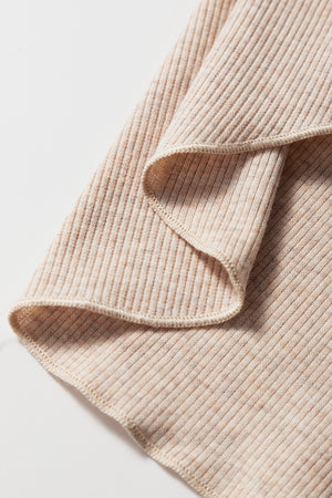 Oatmeal Short Sleeve Half Button Ribbed Knit Top