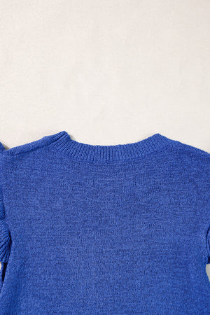 Dark Blue Ruffle Sleeve Knitted Sweater Top