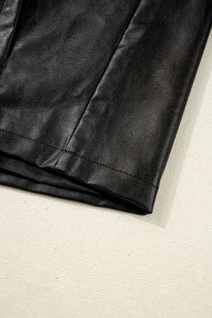 Black Faux Leather Buttoned Front Boxy Jacket