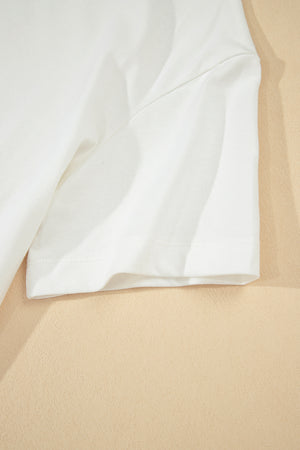 White Drop Shoulder Crew Neck Shift T Shirt Dress