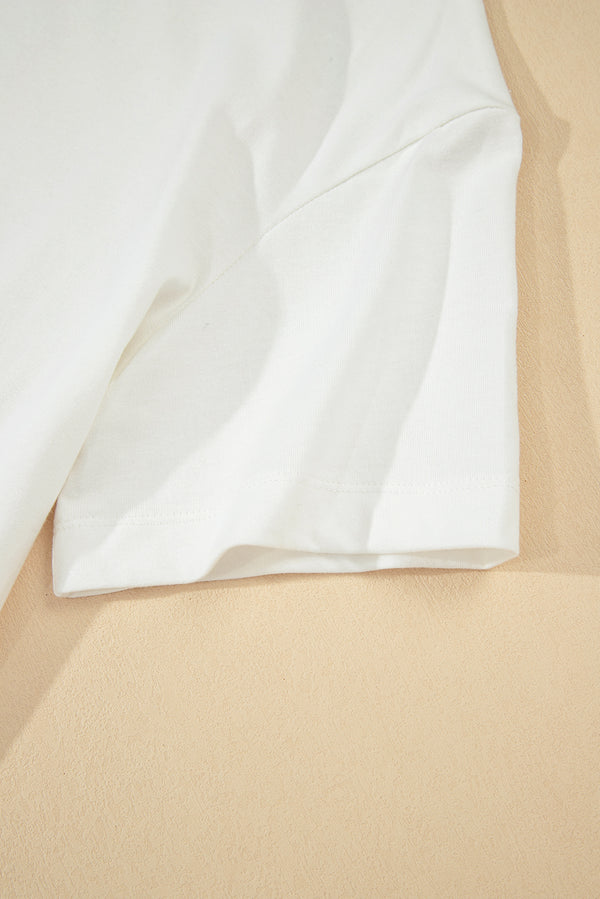 White Drop Shoulder Crew Neck Shift T Shirt Dress