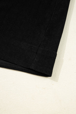 Black Corduroy Sleeveless Mini Dress With Patched Pockets