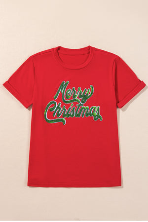Red Merry Christmas Graphic Crewneck T Shirt