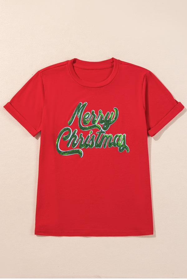 Red Merry Christmas Graphic Crewneck T Shirt