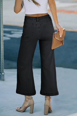 Black Plain Seam Detail Flared Bottom Ankle Length Jeans