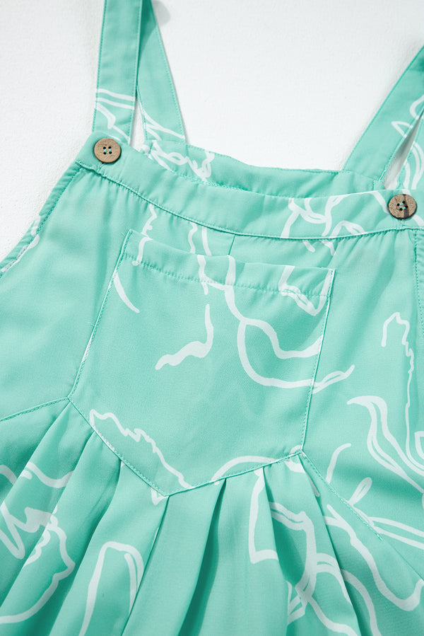 Moonlight Jade Printed Bib Wide Leg Overall