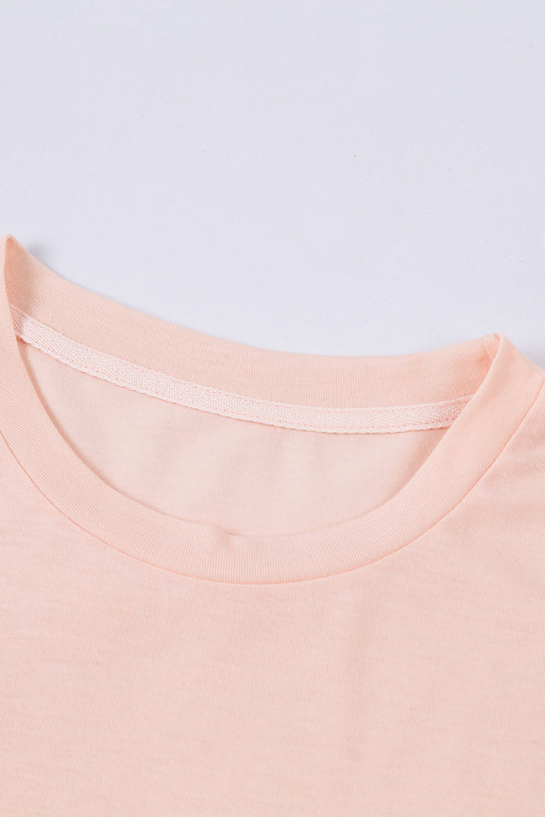 Pink Solid Color Crew Neck Tee