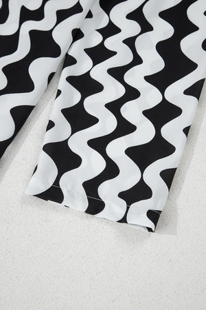 Black Stripe Print Loose Fit Open Front Beach Cover Up