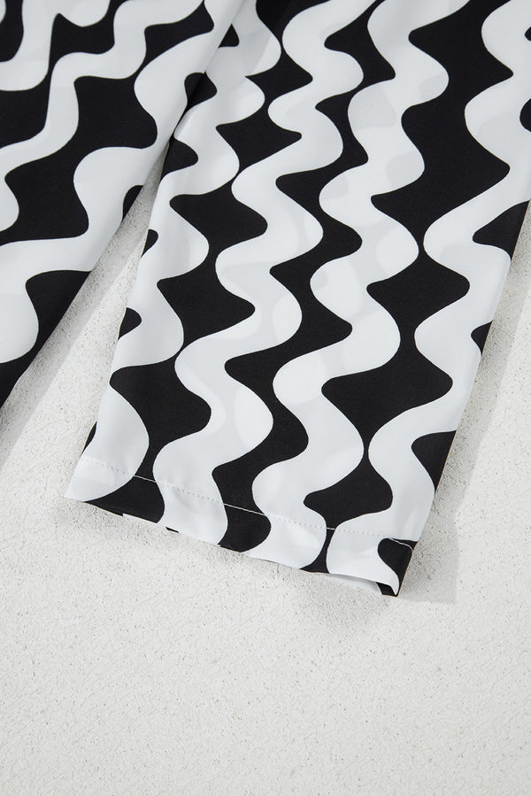 Black Stripe Print Loose Fit Open Front Beach Cover Up