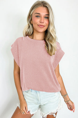 Sepia Rose Twisted Rib Wide Sleeve Crew Neck T Shirt