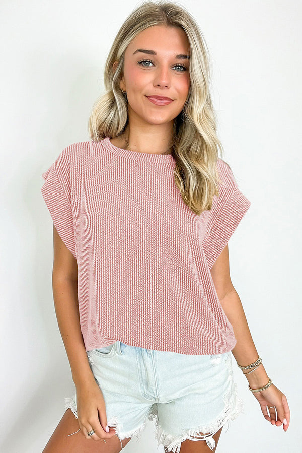 Sepia Rose Twisted Rib Wide Sleeve Crew Neck T Shirt