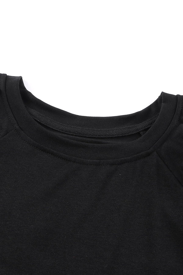 Black Plain Tiered Ruffled Short Sleeve T Shirt