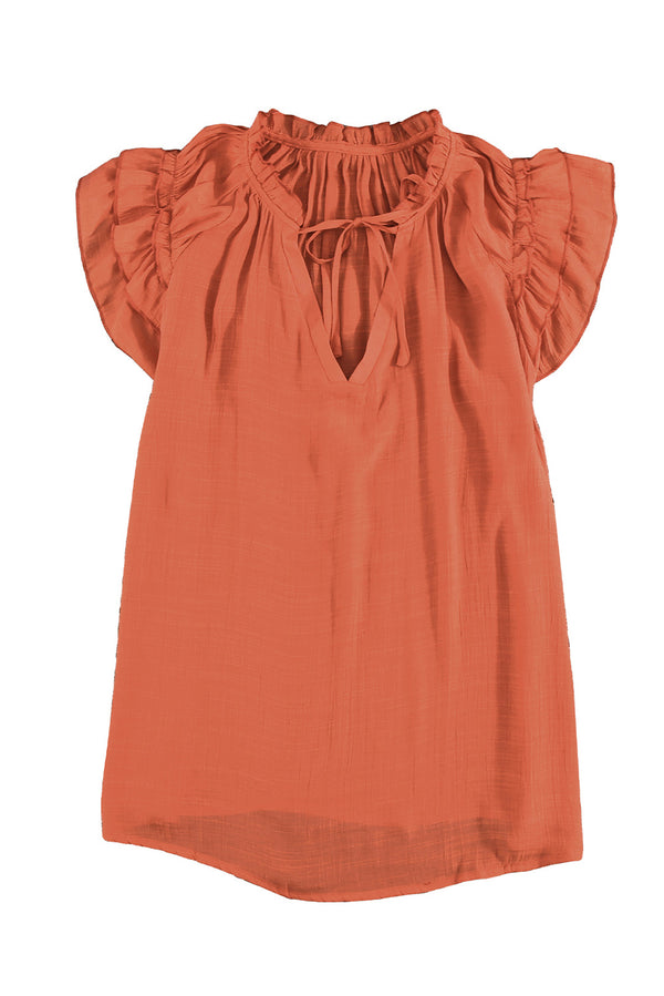 Tiered Ruffled Drawstring V Neck Top