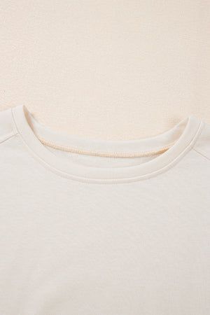 White Pearled Puff Sleeve Round Neck Loose Top