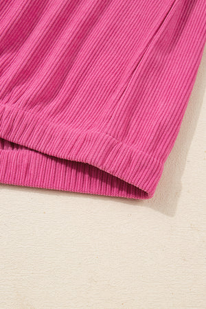 Peach Blossom Half Button Pullover Drawstring Pants Solid Color Corduroy 2pcs Outfit