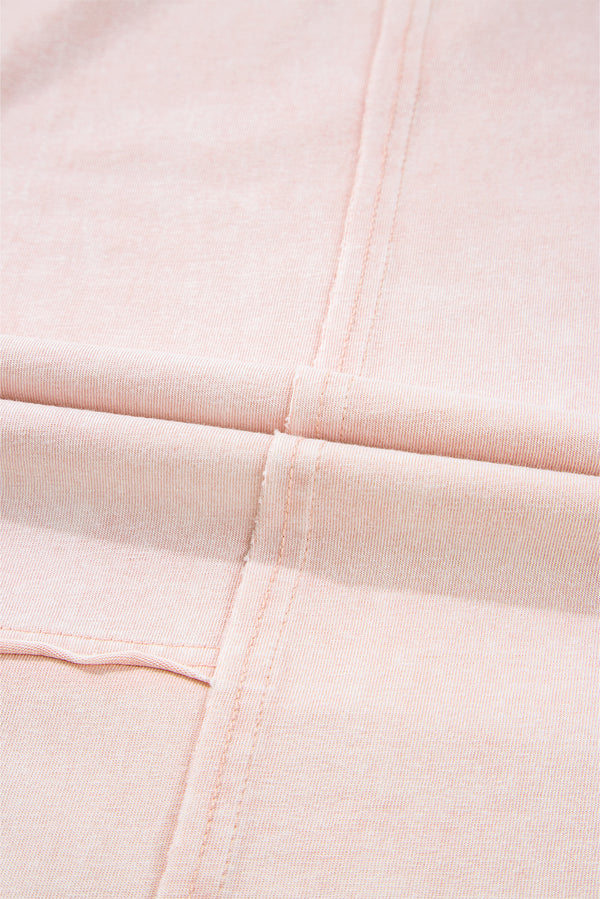 Pink Flower Patch Mineral Washed Terry Knit Cropped Wide Leg Pants