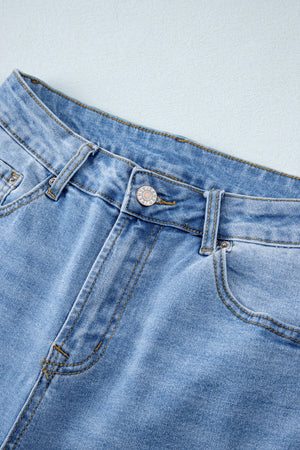 Dusk Blue Raw Hem Straight Leg Loose High Waist Jeans
