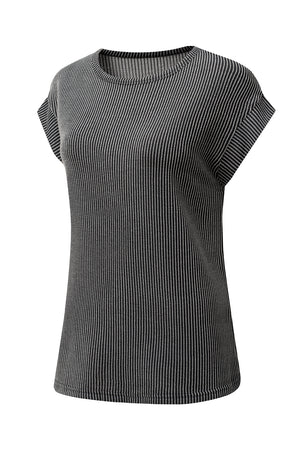 Carbon Grey Twisted Rib Wide Sleeve Crew Neck T Shirt