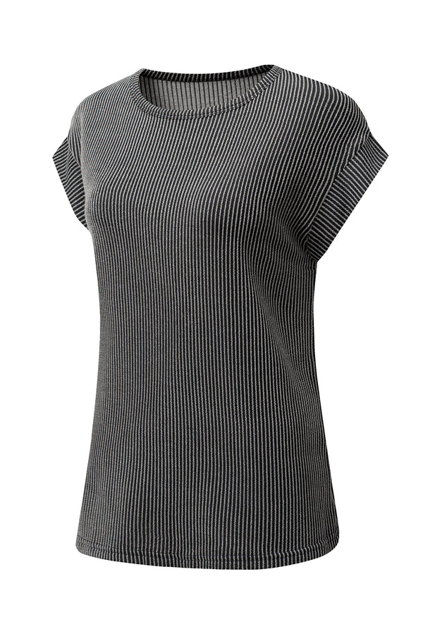 Carbon Grey Twisted Rib Wide Sleeve Crew Neck T Shirt