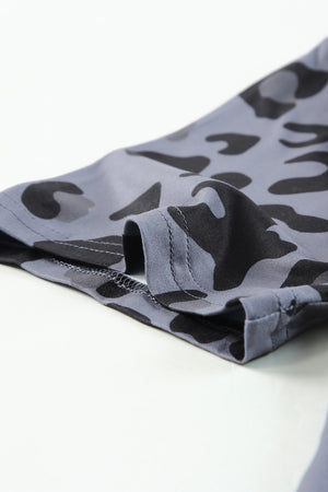 Gray Tie Dye Leopard Patchwork Short Sleeve Top