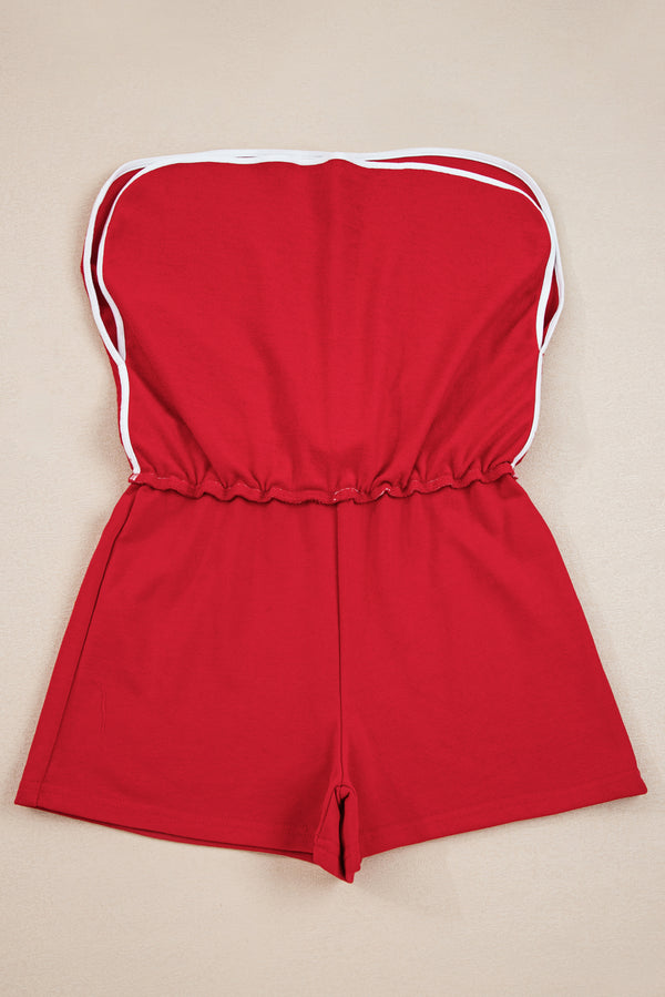 Fiery Red Varsity Stripe Detail Drop Shoulder Pullover Mini Skirt Set