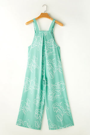 Moonlight Jade Printed Bib Wide Leg Overall