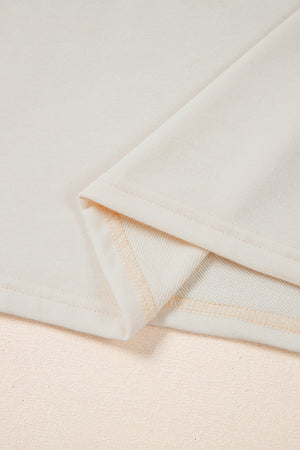 White Pearled Puff Sleeve Round Neck Loose Top