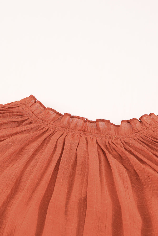 Tiered Ruffled Drawstring V Neck Top