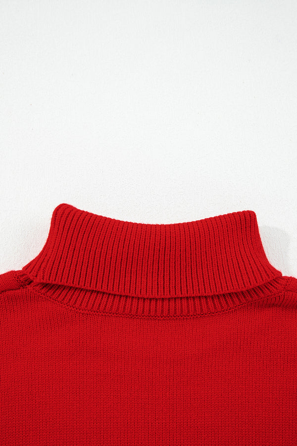 Fiery Red Merry Snowflake Pattern Christmas Turtleneck Sweater