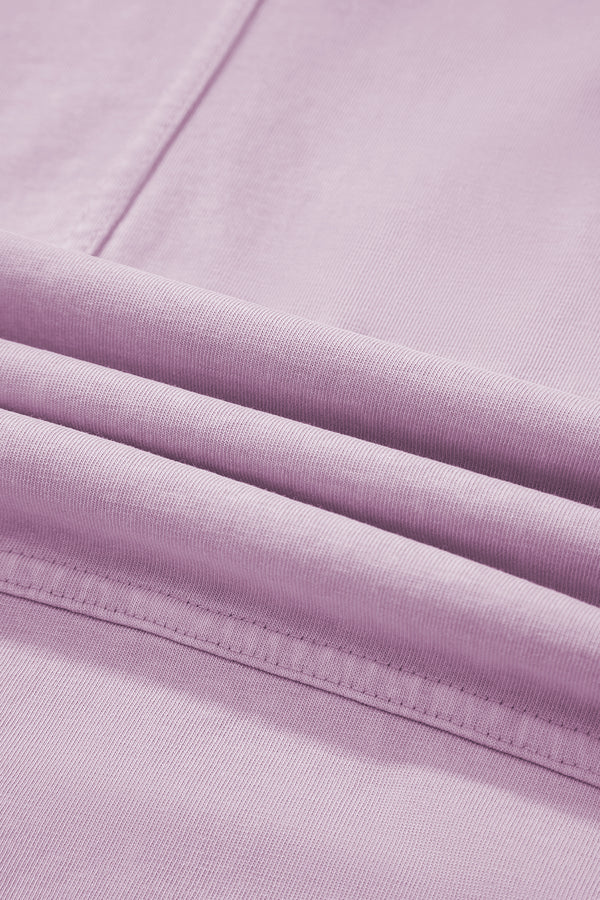 Pink Mineral Wash Exposed Seam Drawstring Elastic Waistband Wide Leg Cargo Pants