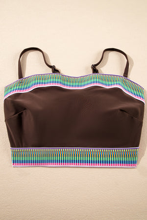 Coffee Contrast Banding Tube Bikini High Waist 2pcs Swimsuit