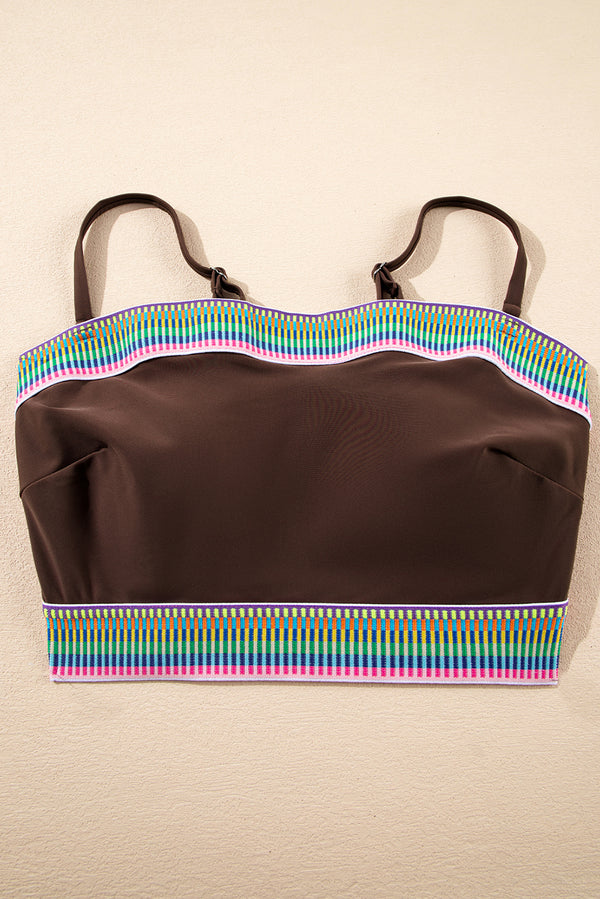 Coffee Contrast Banding Tube Bikini High Waist 2pcs Swimsuit