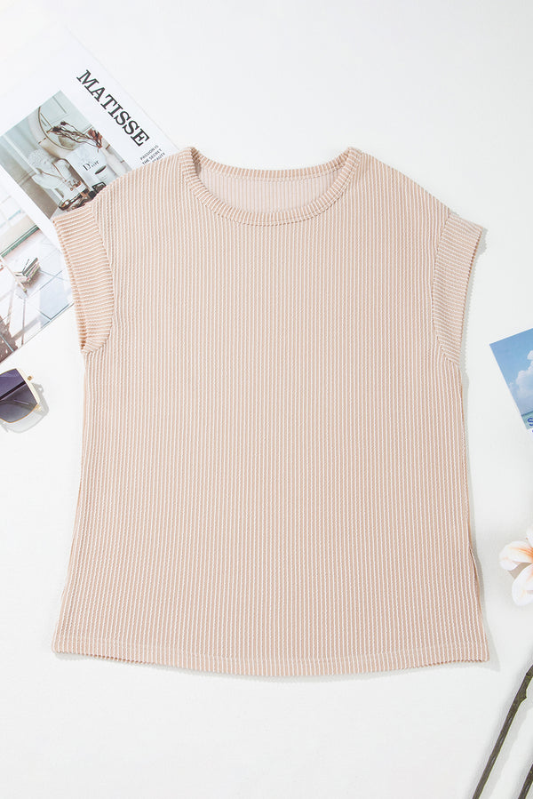 Parchment Twisted Rib Wide Sleeve Crew Neck T Shirt