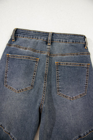 Sail Blue Exposed Stitching Loose Straight High Waist Jeans