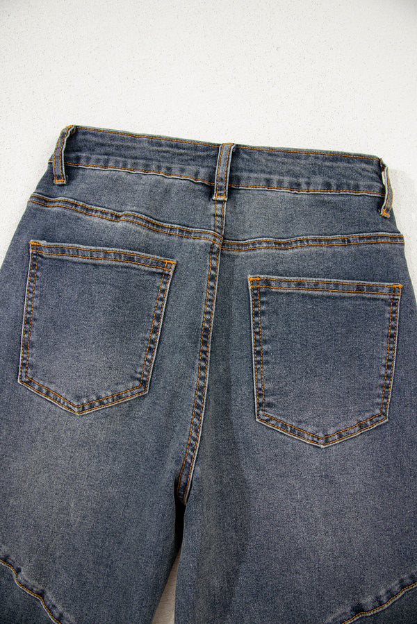 Sail Blue Exposed Stitching Loose Straight High Waist Jeans
