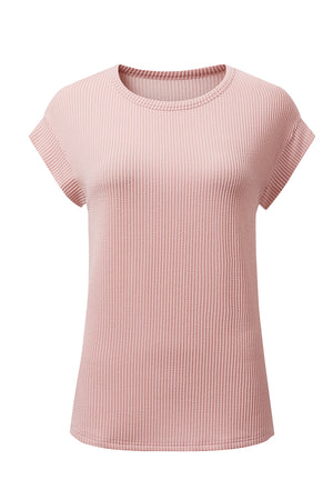 Sepia Rose Twisted Rib Wide Sleeve Crew Neck T Shirt