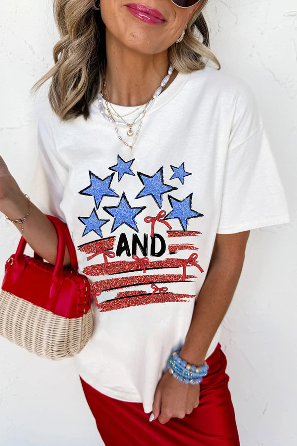 White Stars AND Stripes Bow Graphic T Shirt