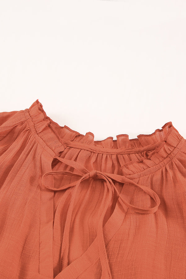 Tiered Ruffled Drawstring V Neck Top