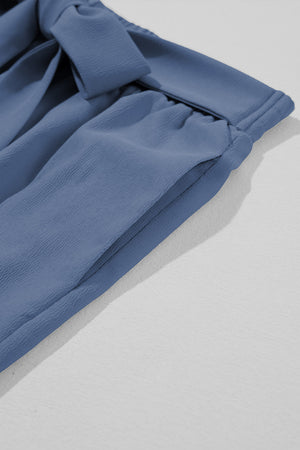 Sail Blue High Waisted Tie Front Side Pocket Wide Leg Flowy Casual Pants