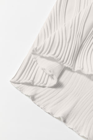 White Solid Color Wavy Textured Round Neck Tank Top